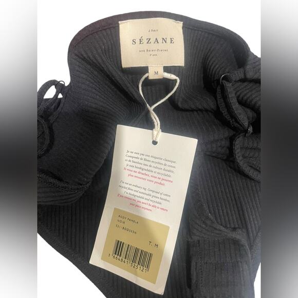 Sezane Black Ribbed Tank Bodysuit NWT Snap Closure- Medium - Picture 6 of 9